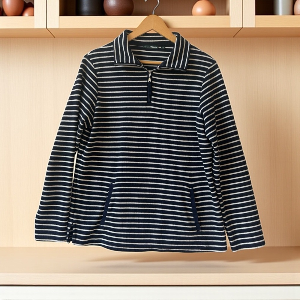 Classic‎ Navy Striped Women's Quarter Zip Sweater